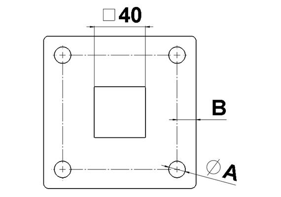 Fussplatten CNS geschliffen 80 x 80 x 5mm mit 40x40mm Pfostenloch